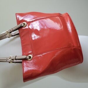 Michael Kors patent leather tote in tomato red